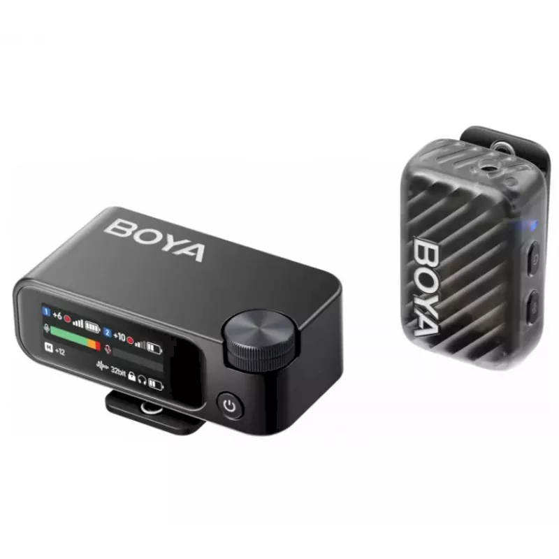 BOYA BOYAMIC 2-02 sistema microfonico wireless 2,4GHz, riduzione del rumore basata su IA, 2 ricevitori + 1 trasmettitore (USB-C) nero