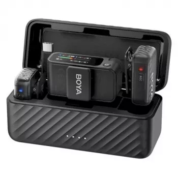 BOYA BOYAMIC 2-02 sistema di microfoni wireless 2,4 GHz, soppressione del rumore con IA, 2 ricevitori + 1 trasmettitore (USB-C) nero