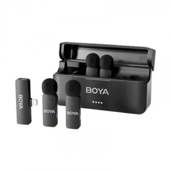 BOYA BY-V4D Sistema di microfoni wireless con 4 trasmettitori e 1 ricevitore Lightning (nero)
