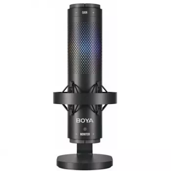 BOYA K9 Microfono a condensatore con cavo, omnidirezionale, riduzione del rumore, monitoraggio in tempo reale, USB-A/USB-C, nero