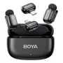 BOYA Mini 2-01 Sistema microfonico wireless 2,4 GHz con 2 trasmettitori e 2 ricevitori (USB-C e Lightning) Nero