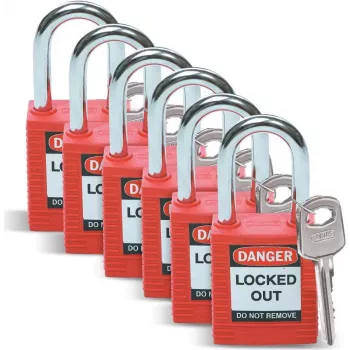 Brady set di lucchetti di sicurezza lockout, corpo in nylon, archetto in acciaio, chiavi diverse, rosso, confezione da 6 pz. (051339)