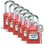 Brady set di lucchetti di sicurezza lockout, corpo in nylon, archetto in acciaio, chiavi diverse, rosso, confezione da 6 pz. (051339)