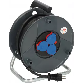 Brennenstuhl 30m IP44 avvolgicavo H07RN-F 3G2.5 con 3 prese tipo E, protezione termica, cavo blu, tamburo nero