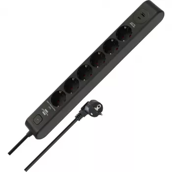 BRENNENSTUHL Ciabatta 6 prese con 1x USB-C, 1x USB-A, protezione da sovratensione 13.500 A, cavo 2 m, nero/antracite