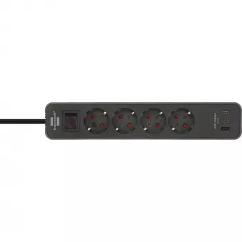 Brennenstuhl Ecolor Ciabatta 4 prese con 2x USB-C, 1x USB-A, cavo 1,5m, interruttore di sicurezza, nero/antracite
