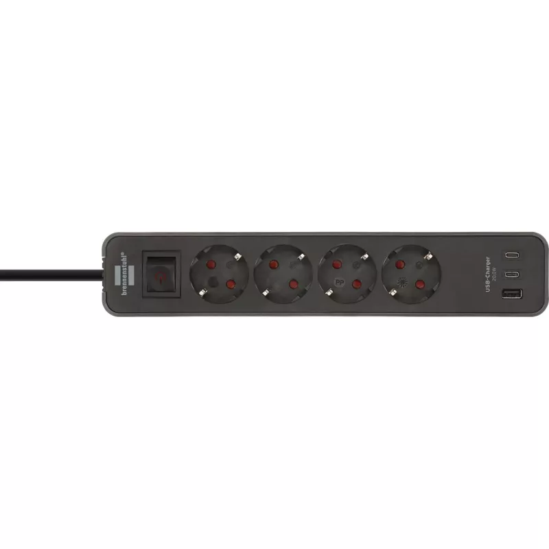 Brennenstuhl Ecolor Ciabatta 4 prese con 2x USB-C, 1x USB-A, cavo 1,5m, interruttore di sicurezza, nero/antracite