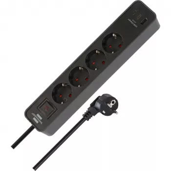 Brennenstuhl Ecolor Ciabatta 4 prese con 2x USB-C, 1x USB-A, cavo 1,5m, interruttore di sicurezza, nero/antracite