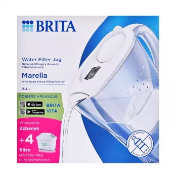Brita Marella+ Caraffa filtrante con 4 cartucce Maxtra Pro, 2,4 L, bianco