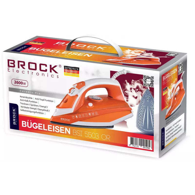 Brock BSI 5503 OR ferro da stiro a vapore 2600W piastra in ceramica arancione