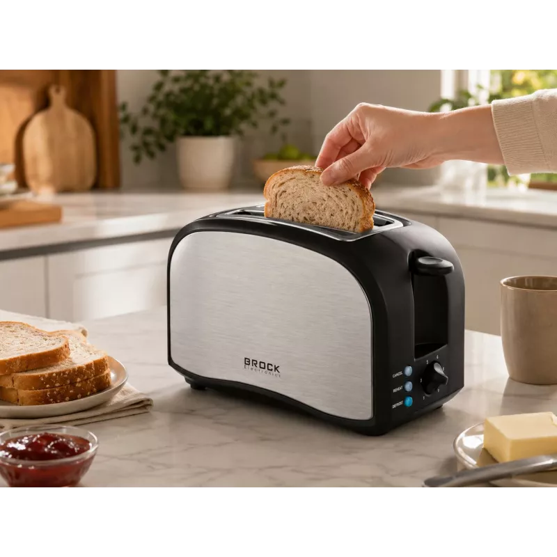 Brock BT 1003 SS tostapane 800W, nero/acciaio inox