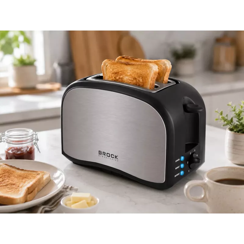 Brock BT 1003 SS tostapane 800W, nero/acciaio inox