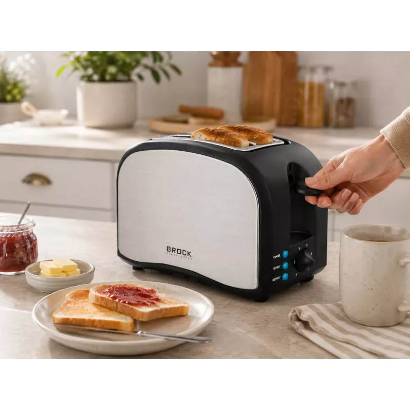 Brock BT 1003 SS tostapane 800W, nero/acciaio inox