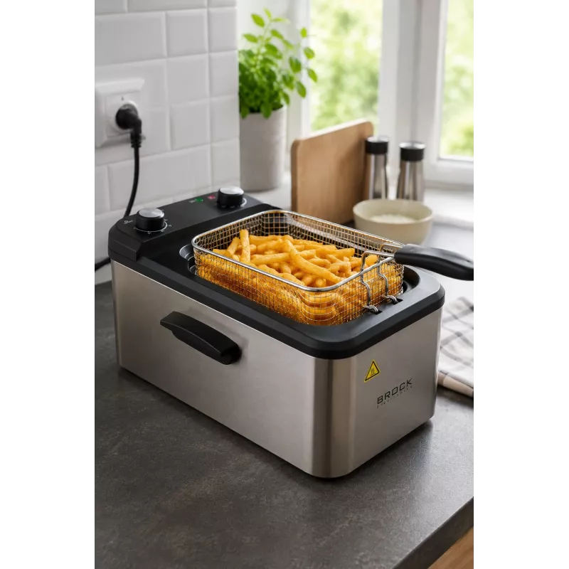 Brock DF 3001 SS friggitrice 3,2L 2200W nero/acciaio inox