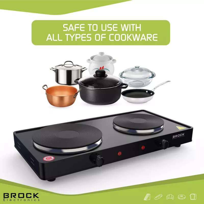 Brock EP 200 BK Piastra elettrica a due fuochi, 2500 W, nero