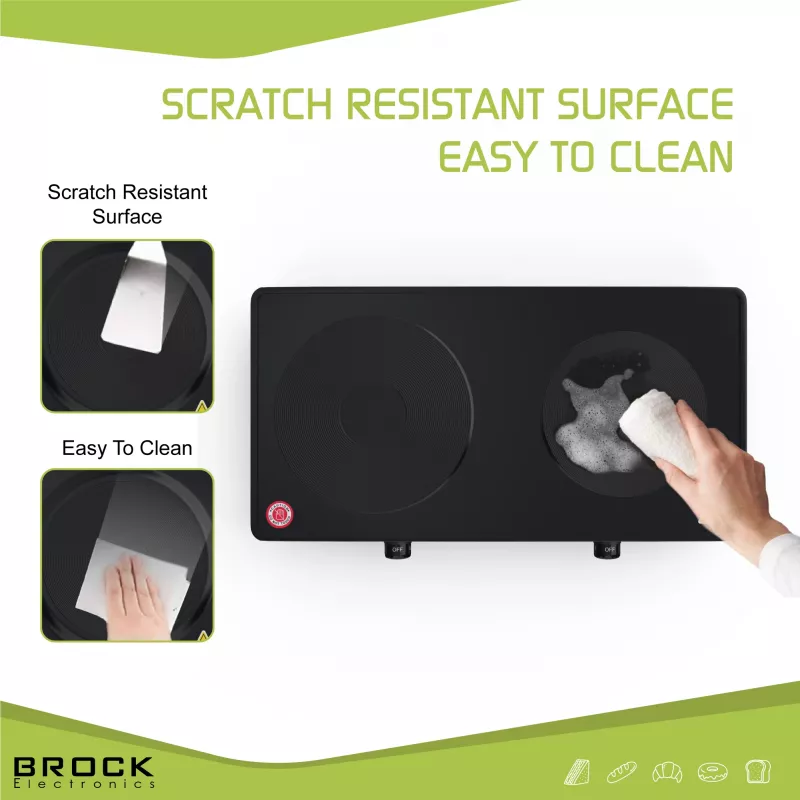 Brock EP 200 BK Piastra elettrica a due fuochi, 2500 W, nero
