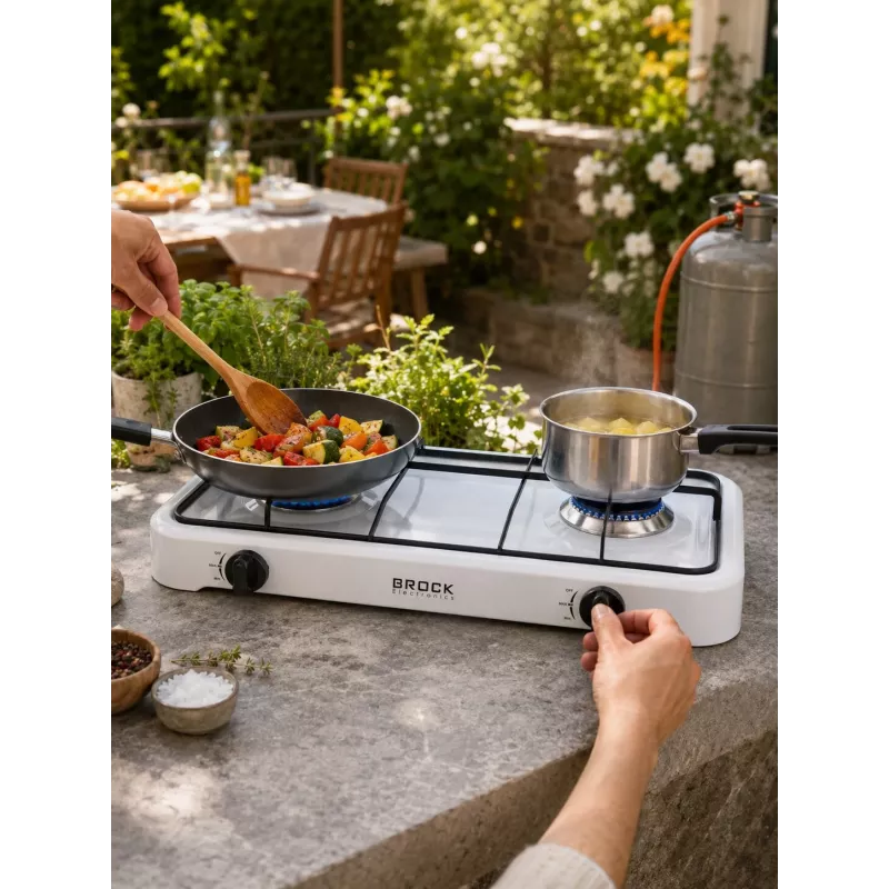 Brock GS 002 W Fornello a gas a due fuochi, bianco