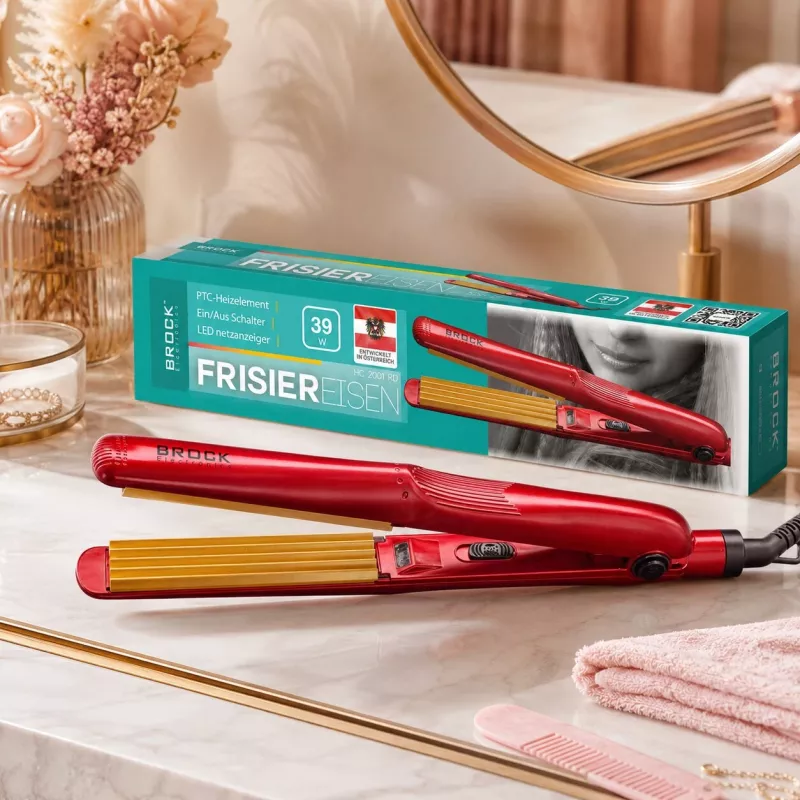 Crimper per capelli in ceramica Brock HC 2001 RD, 25 W, rosso