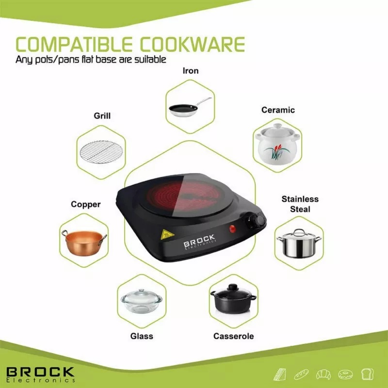 Piano cottura a zona singola Brock HPI 3001 BK 1200W, 17,7 cm, nero