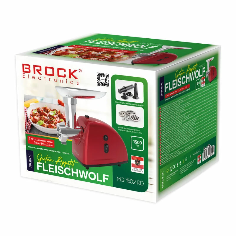 Brock MG 1502 RD tritacarne 1500W, rosso/acciaio