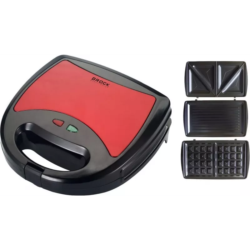 Brock SSM 2003 RD sandwich maker, wafer e grill 3-in-1, 750 W, nero/rosso