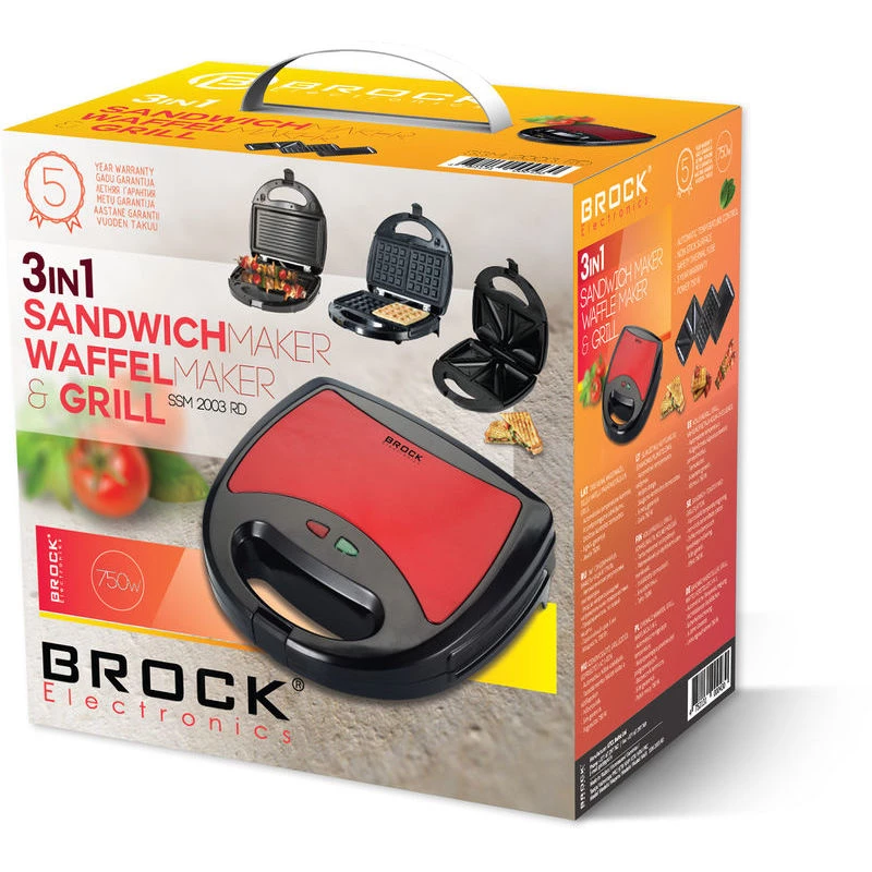 Brock SSM 2003 RD sandwich maker, wafer e grill 3-in-1, 750 W, nero/rosso