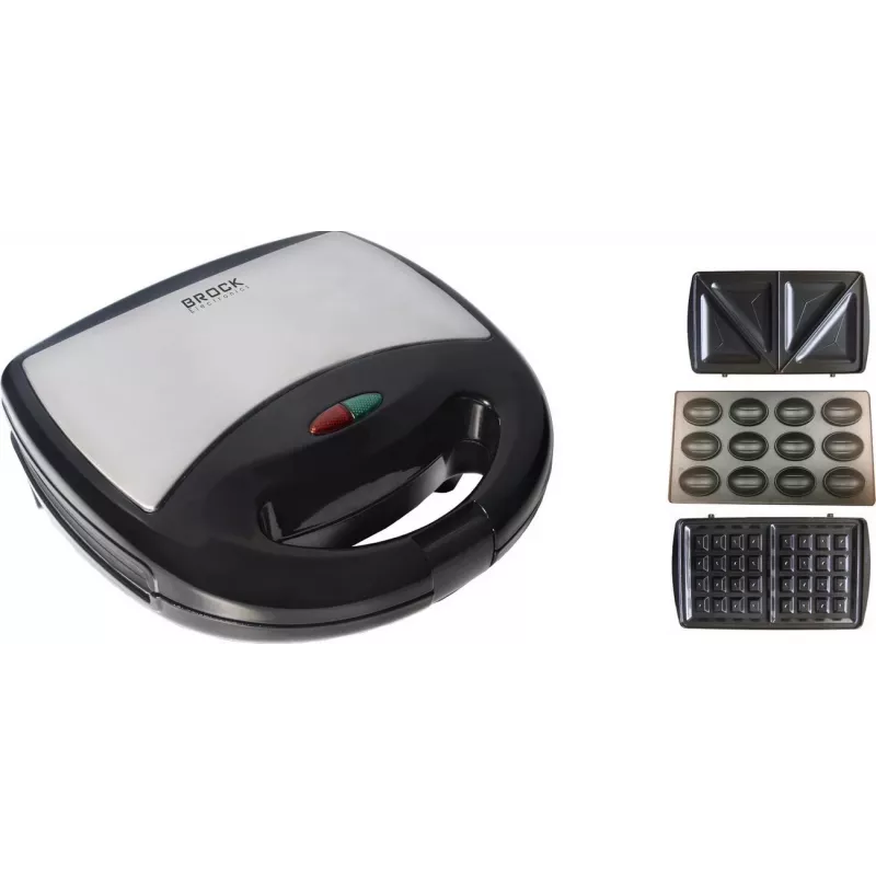 Brock SSM 2004 SS sandwich, wafer e noci 3-in-1, 750W, nero/acciaio inox