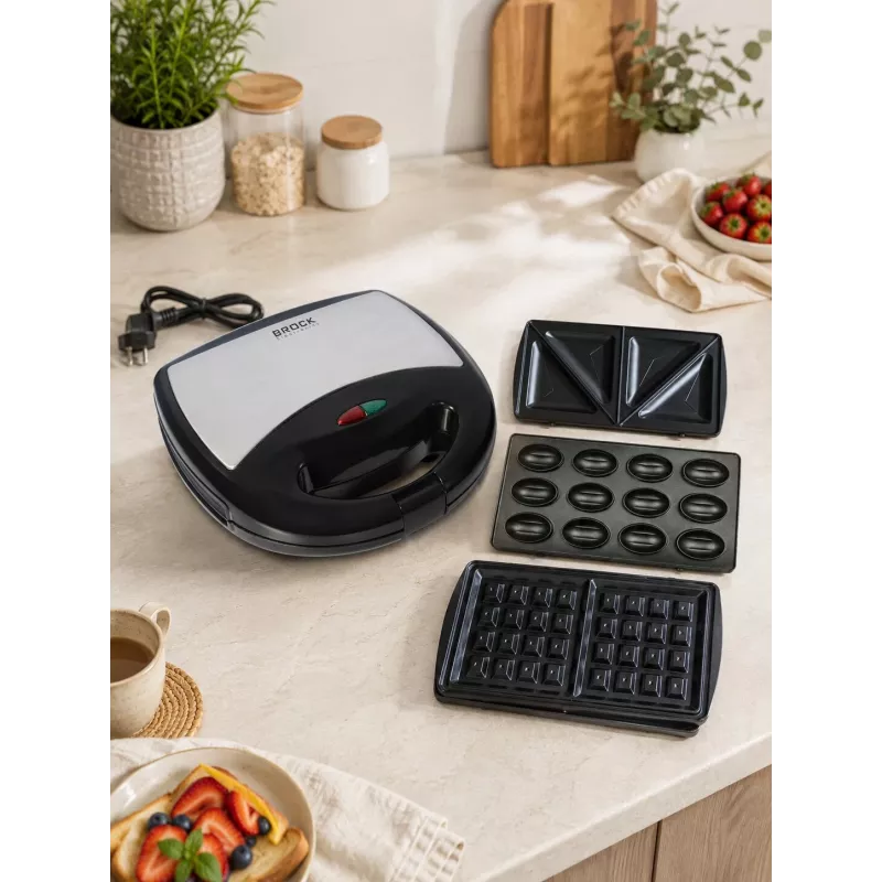 Brock SSM 2004 SS sandwich, wafer e noci 3-in-1, 750W, nero/acciaio inox