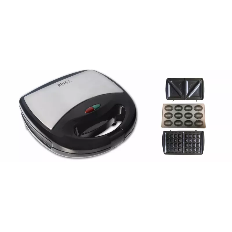 Brock SSM 2004 SS sandwich, wafer e noci 3-in-1, 750W, nero/acciaio inox