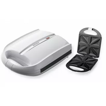Brock SSM 3008 WH sandwich maker XXL 8 fette, 1400W, piastre triangolari antiaderenti, manico freddo, chiusura di sicurezza, conservazione verticale, bianco