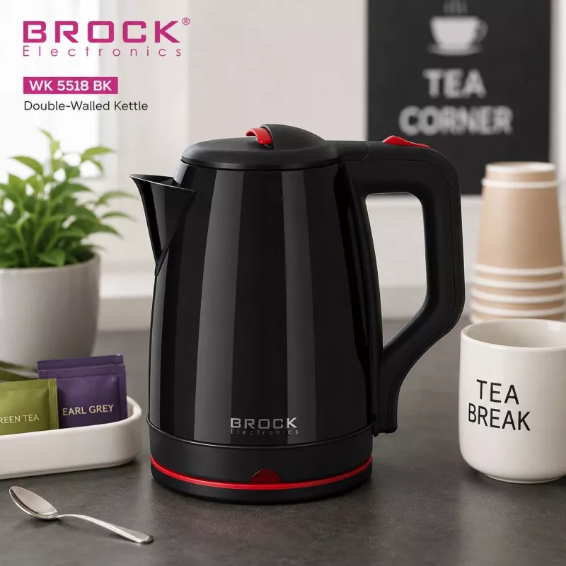Brock WK 5518 BK bollitore elettrico 2,0L 1500W nero con base senza fili a 360°