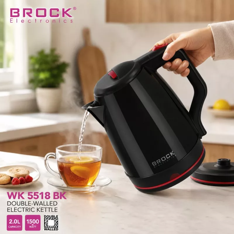 Brock WK 5518 BK bollitore elettrico 2,0L 1500W nero con base senza fili a 360°