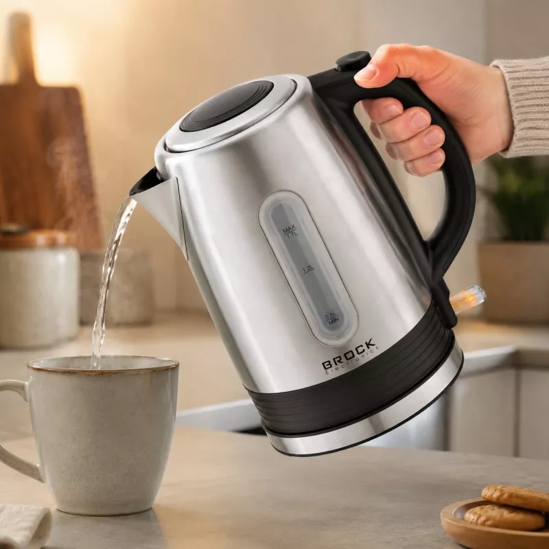 Brock WK 9903 SS bollitore elettrico 1,7L 2200W nero/acciaio inox con base a 360°
