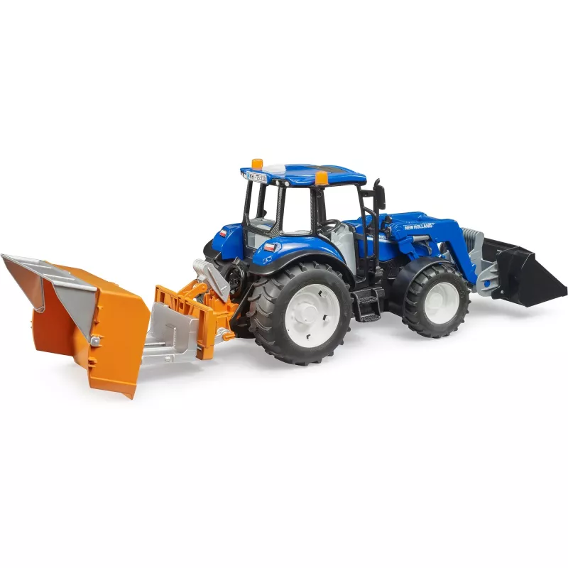 Trattore BRUDER New Holland T5.120 con caricatore frontale, cassone di carico e forche 1:16