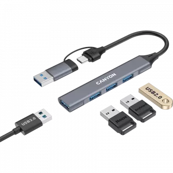 CANYON DS-02 hub USB-A/C 4 in 1, grigio