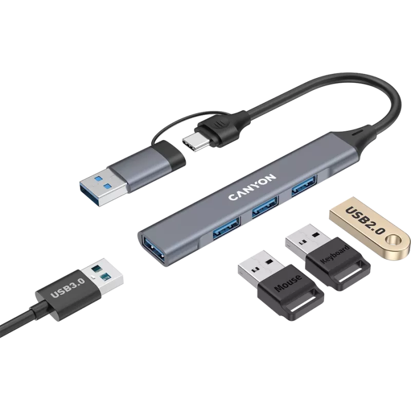 CANYON DS-02 hub USB-A/C 4 in 1, grigio
