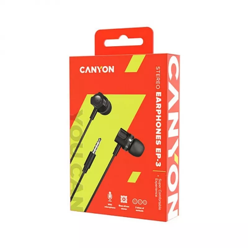 CANYON EP-3 Cuffie in-ear con microfono, cavo piatto 1,2 m, grigio scuro