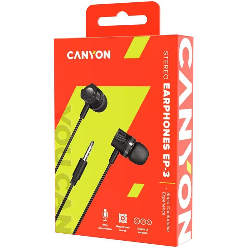 CANYON EP-3 Cuffie in-ear con microfono, cavo piatto 1,2 m, grigio scuro