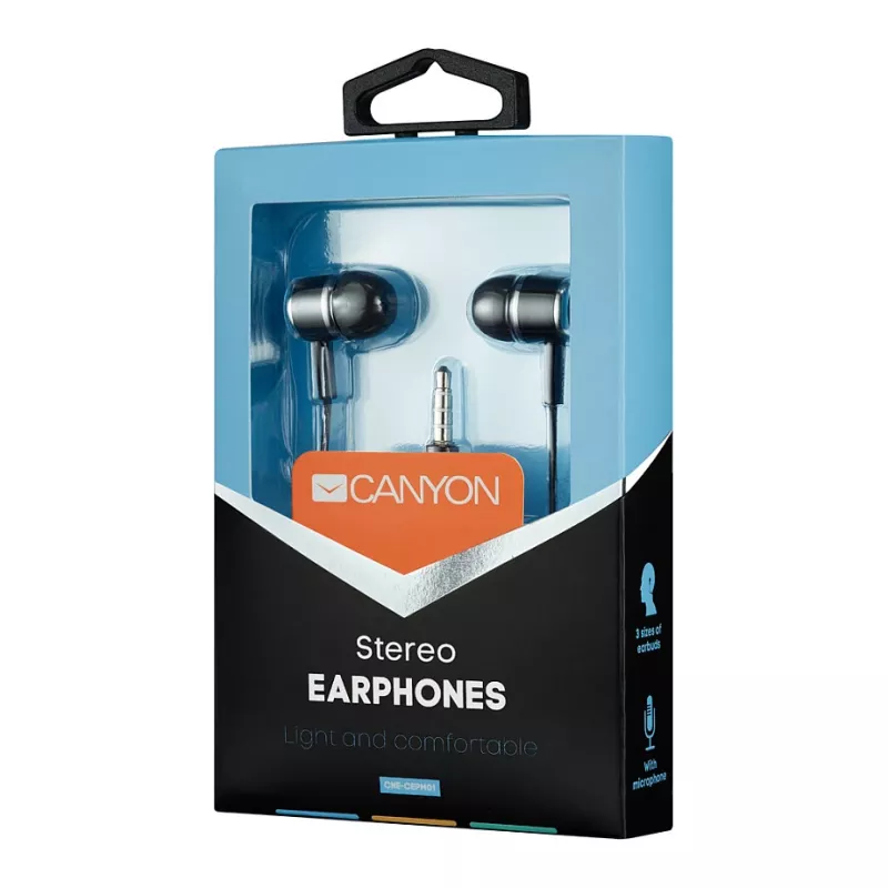 CANYON EPM-01 Cuffie in-ear con filo e microfono, cavo 1,2 m, nero