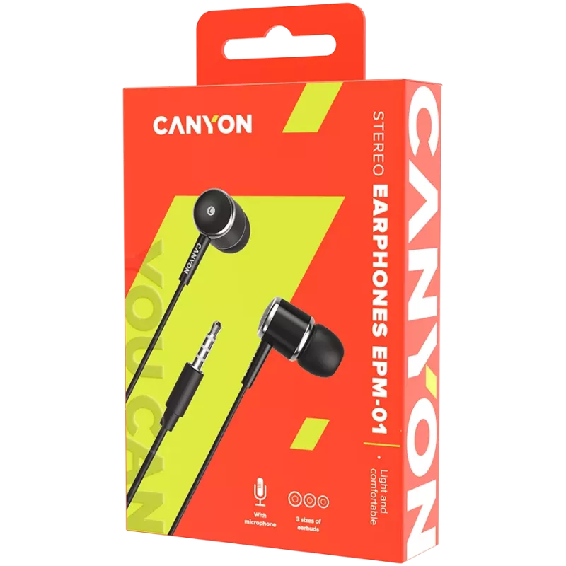 CANYON EPM-01 Cuffie in-ear con filo e microfono, cavo 1,2 m, nero