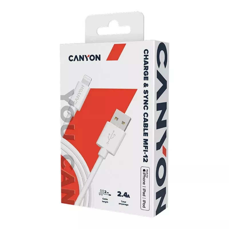 CANYON MFI-12 Cavo USB-A to Lightning 2m bianco