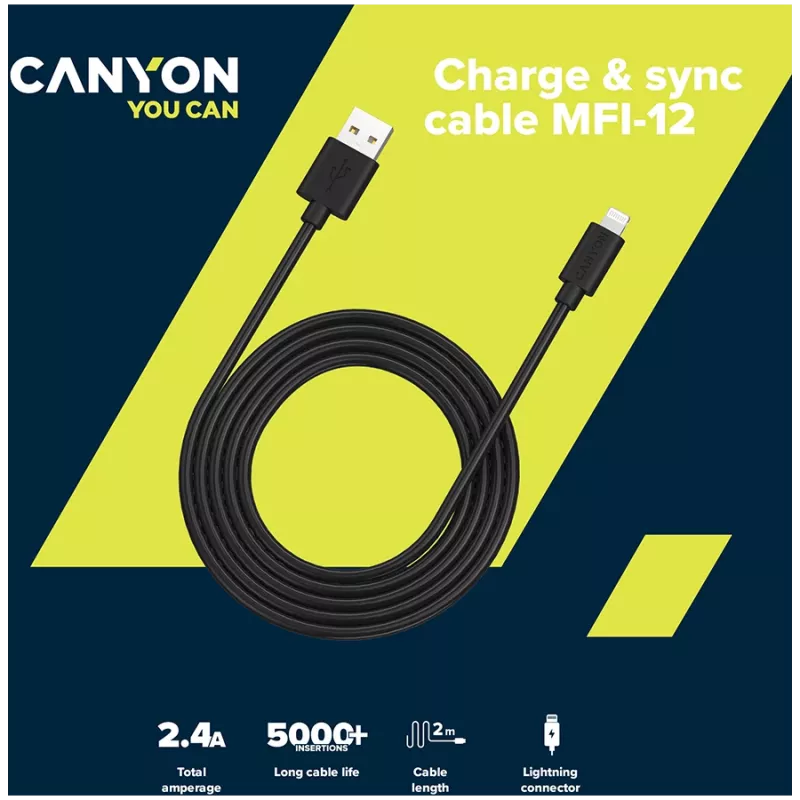 CANYON MFI-12 Cavo USB-A to Lightning 2m bianco