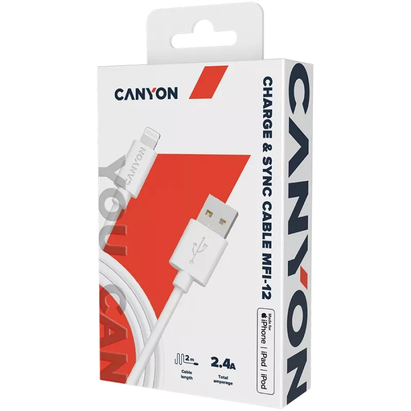 CANYON MFI-12 Cavo USB-A to Lightning 2m bianco