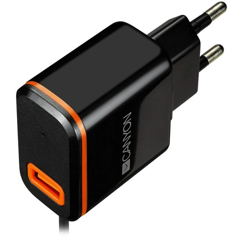 Canyon caricabatterie da parete con cavo USB Type-C, 2.1A, nero