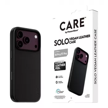 CARE by PanzerGlass Solo custodia in pelle vegana nera compatibile MagSafe per iPhone 17 Pro