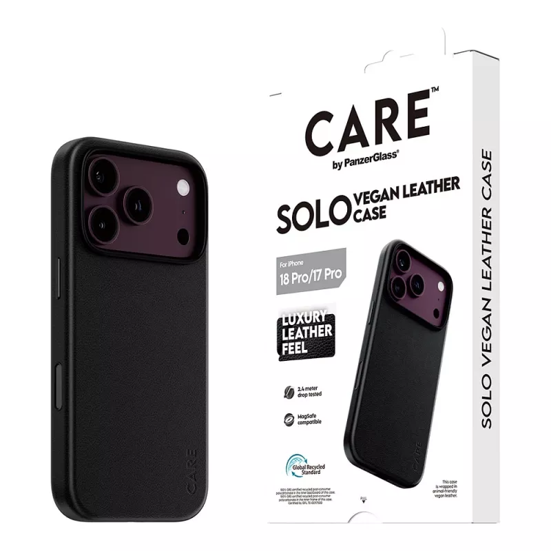 CARE by PanzerGlass Solo custodia in pelle vegana nera compatibile MagSafe per iPhone 17 Pro