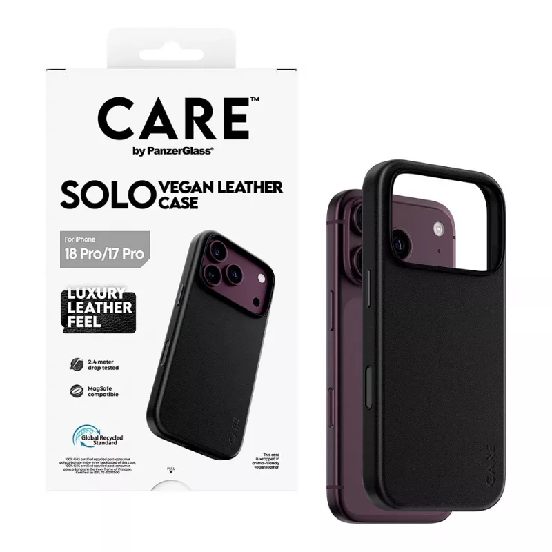 CARE by PanzerGlass Solo custodia in pelle vegana nera compatibile MagSafe per iPhone 17 Pro