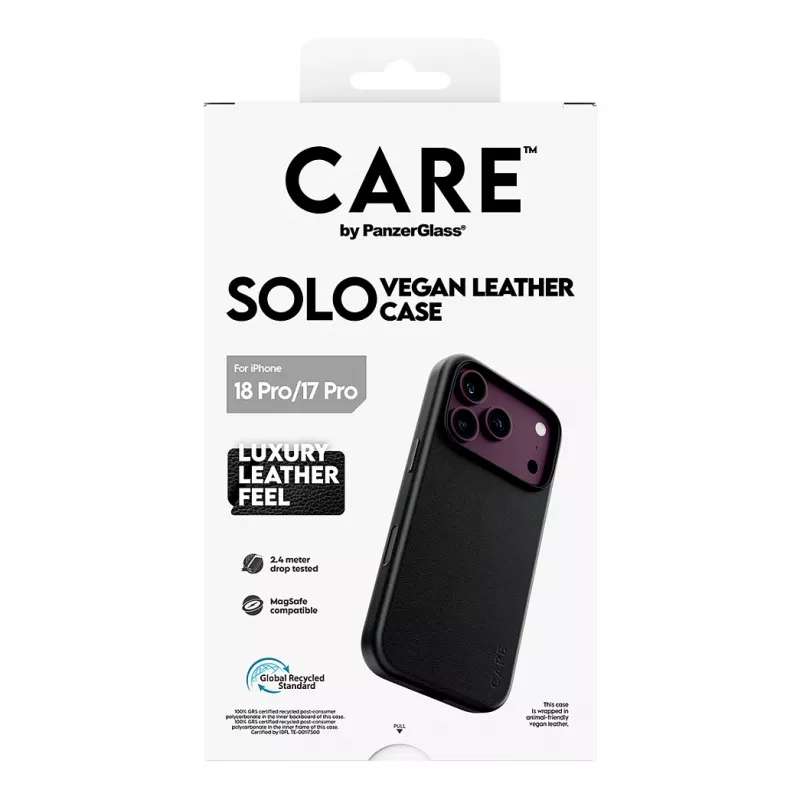 CARE by PanzerGlass Solo custodia in pelle vegana nera compatibile MagSafe per iPhone 17 Pro