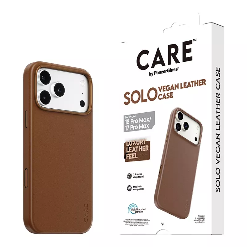 CARE by PanzerGlass Solo custodia in pelle vegana marrone compatibile MagSafe per iPhone 17 Pro Max