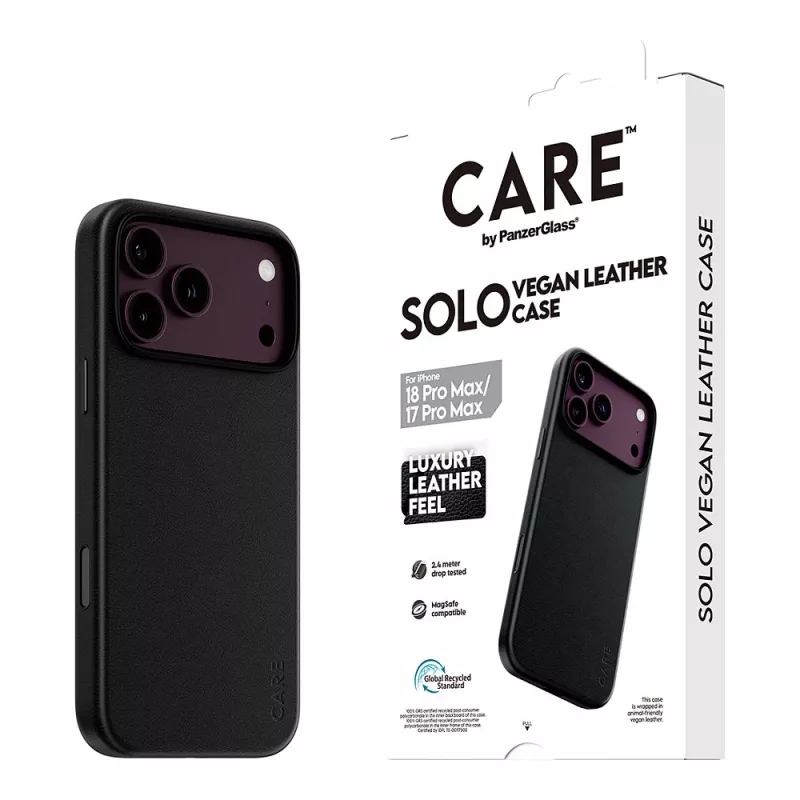 CARE by PanzerGlass Solo custodia in pelle vegana compatibile MagSafe per iPhone 17 Pro Max - nero